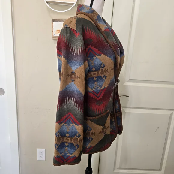 Jones New York Vintage Aztec Barn Coat Rodeo Western Cowgirl Blazer Size SP - Picture 3 of 11